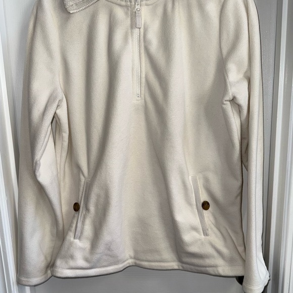 Lands End Quarter Zip White Women’s L 14/16 Fleece Thick Collar Button Pockets - Picture 2 of 9